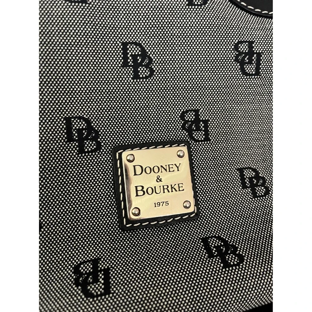 Dooney & Bourke Monogram Canvas Dome‎ Satchel Bag Black White DB Logo Handbag